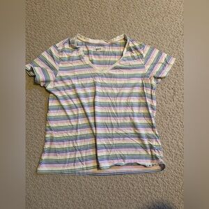 Pact Multicolor Striped V-Neck Tee size L